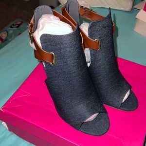NEW WOMENS DENIM HEELED SHOES